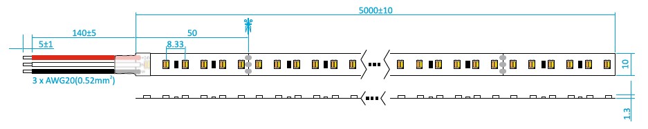 strip bianco dinamico 120led misure